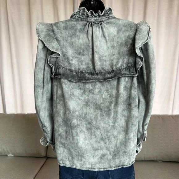 Isabel Etoile Marant Tie Dye Acid Wash Print Mock Neck Button up top - Picture 8 of 13